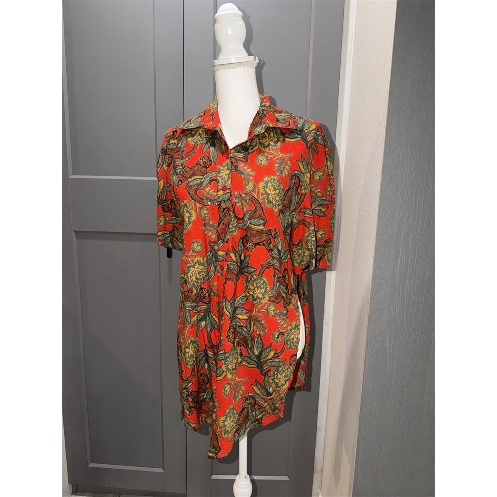 Farm Rio monkey Tropical Button Up Shirt with Slit Size Medium